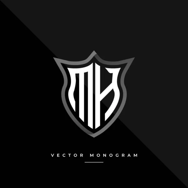 Monograma Moda Escudo Isolado Fundo Escuro Prata Plana Logotipo Inicial —  Vetores de Stock