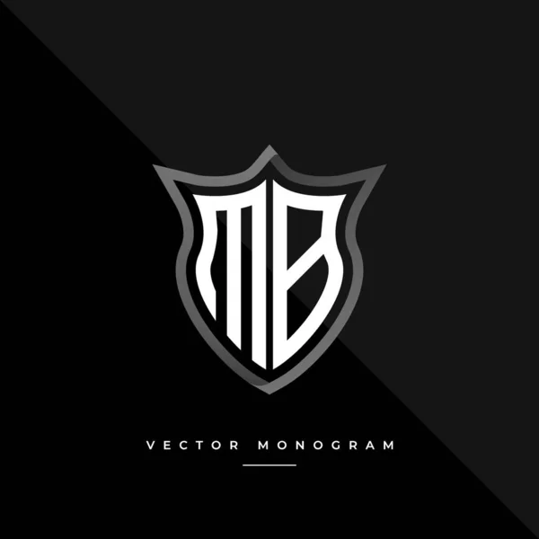 Monograma Moda Escudo Isolado Fundo Escuro Prata Plana Logotipo Inicial —  Vetores de Stock