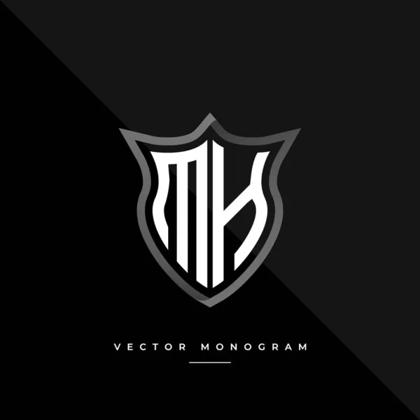 Monograma Moderno Escudo Isolado Fundo Escuro Prata Plana Logotipo Inicial — Vetor de Stock