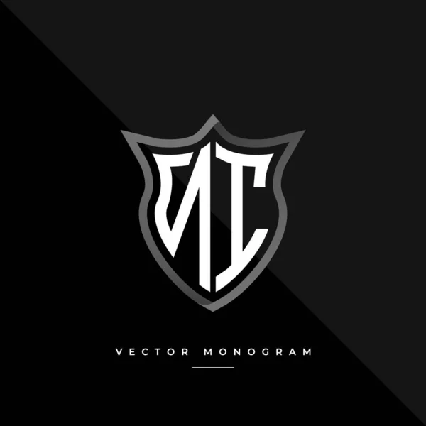 Monograma Moda Escudo Isolado Fundo Escuro Prata Plana Logotipo Inicial —  Vetores de Stock