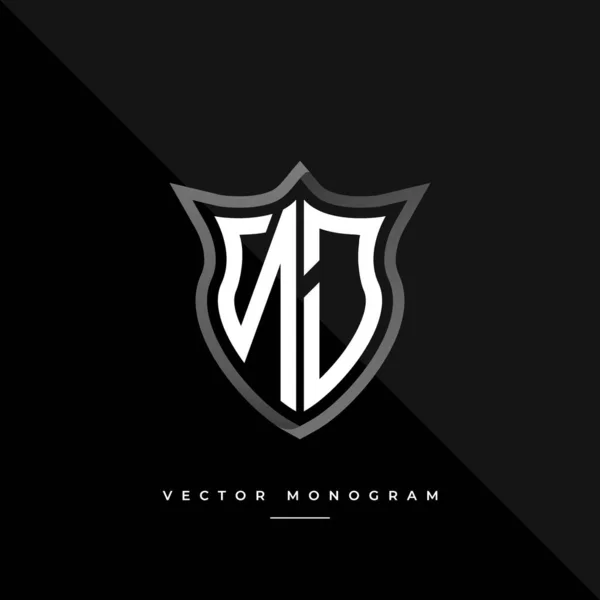 Monograma Moda Escudo Aislado Sobre Fondo Oscuro Plata Plana Logotipo — Archivo Imágenes Vectoriales