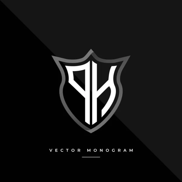 Monograma Moda Escudo Isolado Fundo Escuro Prata Plana Logotipo Inicial — Vetor de Stock