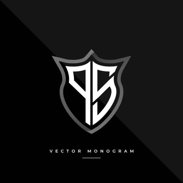 Monograma Moda Escudo Isolado Fundo Escuro Prata Plana Logotipo Inicial — Vetor de Stock