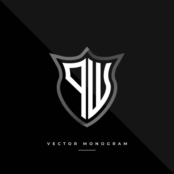 Monograma Moda Escudo Isolado Fundo Escuro Prata Plana Logotipo Inicial — Vetor de Stock