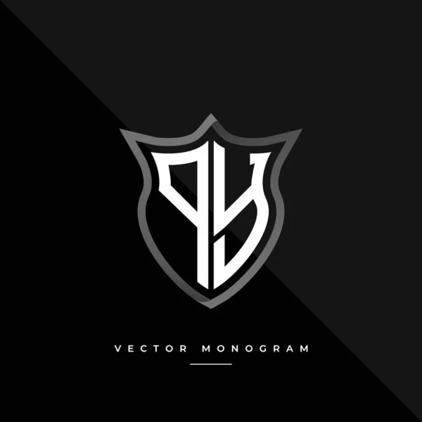 Monograma Moda Escudo Isolado Fundo Escuro Prata Plana Logotipo Inicial — Vetor de Stock