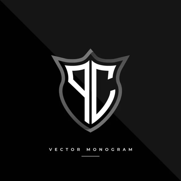 Monograma Moda Escudo Isolado Fundo Escuro Prata Plana Logotipo Inicial —  Vetores de Stock