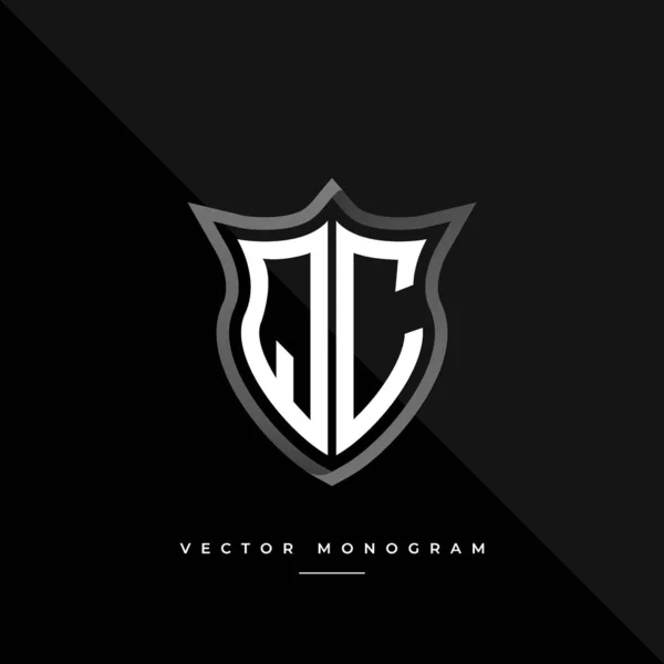 Logo Dizaynı Gümüş Kalkan Monogramı Karanlık Arka Planda Izole Edilmiş — Stok Vektör