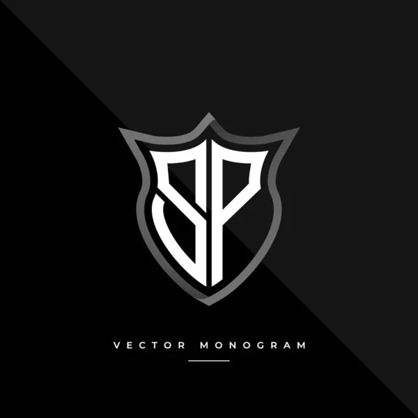 Litery Projekt Logo Srebrna Tarcza Monogram Minimalny Wyizolowany Ciemnym Tle — Wektor stockowy