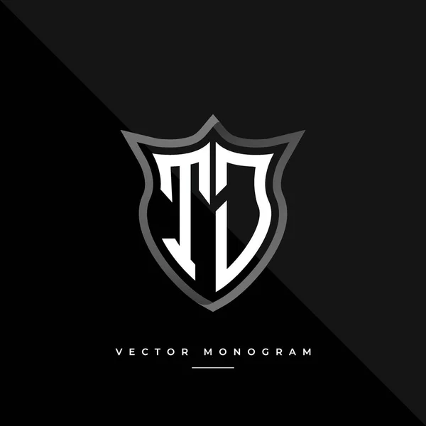 Písmena Logo Design Stříbrný Štít Monogram Minimální Monogram Izolovaný Tmavém — Stockový vektor