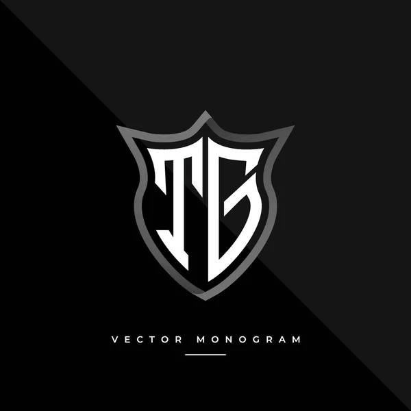 Písmena Logo Design Stříbrný Štít Monogram Minimální Monogram Izolovaný Tmavém — Stockový vektor
