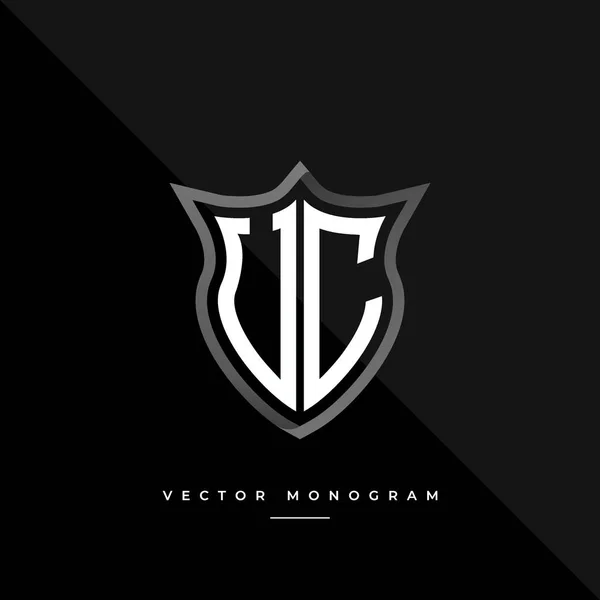 Logo Tasarımı Gri Kalkan Monogramı Karanlık Arka Planda Izole Edilmiş — Stok Vektör