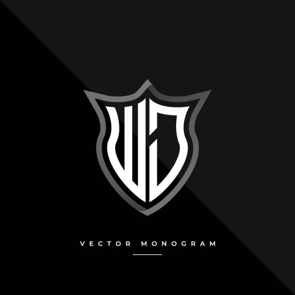 Carta Design Logotipo Escudo Prateado Monograma Monograma Mínimo Isolado Sobre — Vetor de Stock