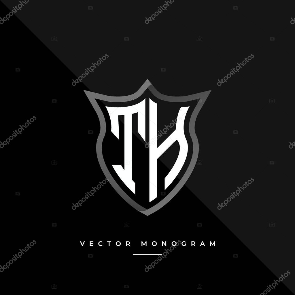 Letters TH logo design. silver shield T H monogram minimal monogram isolated on dark background. masculine business logotype. creative premium vector alphabet concept.