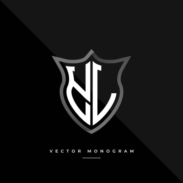 Projekt Logo Litery Srebrna Tarcza Monogram Minimalny Wyizolowany Ciemnym Tle — Wektor stockowy