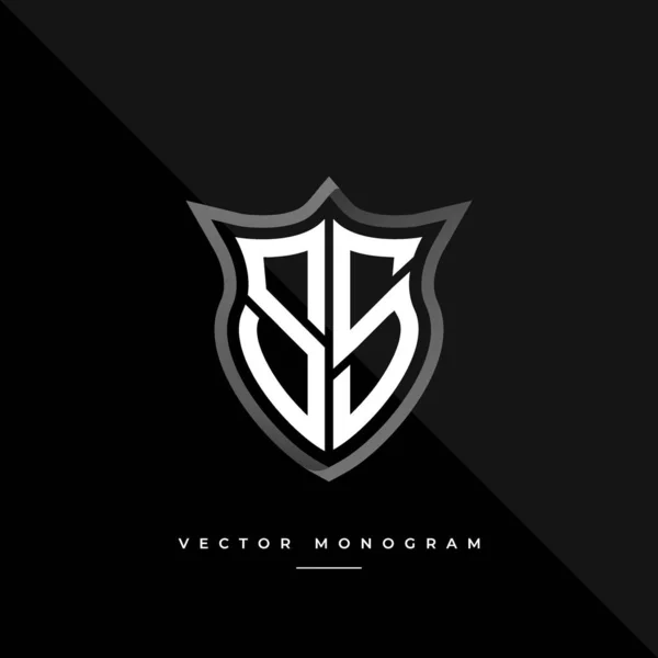 Litera Projekt Logo Srebrna Tarcza Monogram Minimalny Wyizolowany Ciemnym Tle — Wektor stockowy