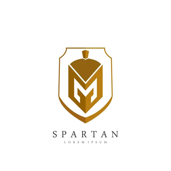 Эмблема Спартанского Щита Золотой Спартанский Шлем Начальной Буквой Векторный Логотип — стоковый вектор
