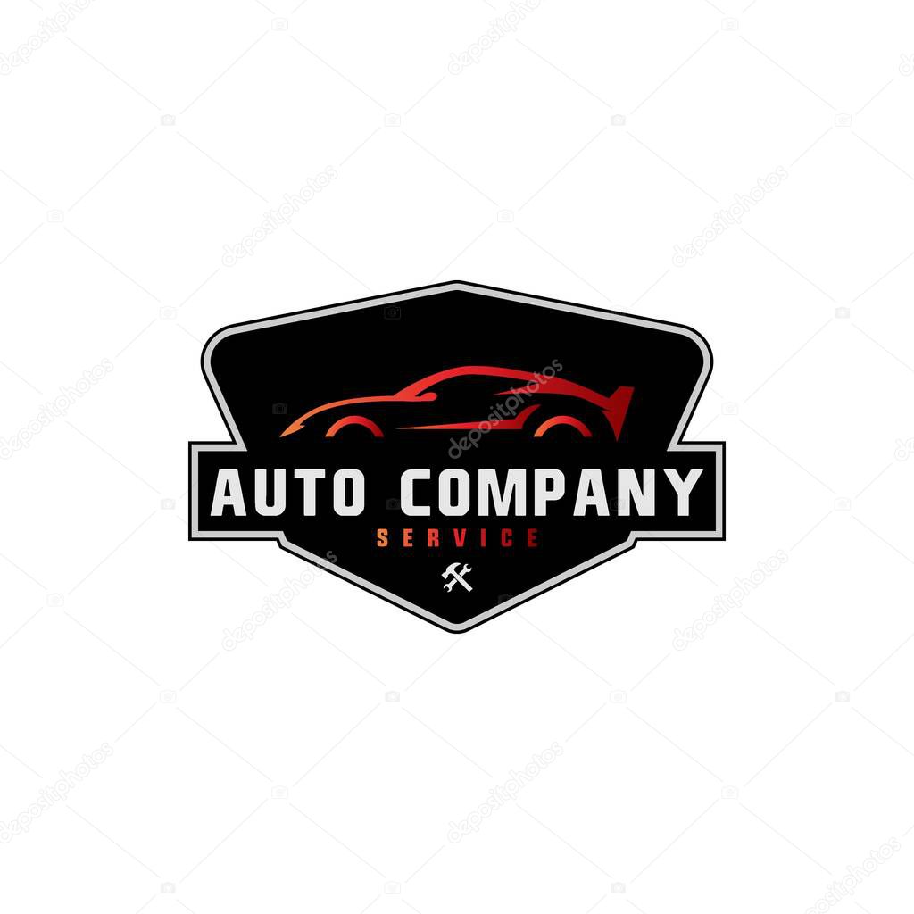 sport car badge - automobile logo design for dealer, detailing shop, service station, showroom or corporate identity vector illustration