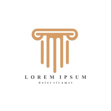 Yasal avukat logosu imaj çizelgesi. Altın renkli sütun doğrusal konsept elementi. Geometrik modern tasarım vektörü çizimi.