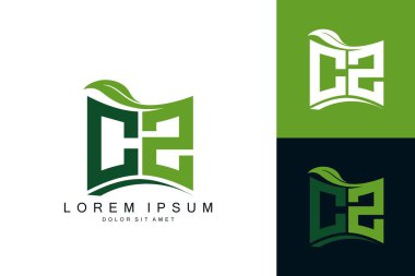 Yeşil yapraklı CZ logosu organik biyolojik eğimli şekil prim vektör tasarım şablonu