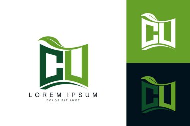 Yeşil yapraklı CU logosu organik biyolojik eğimli şekil prim vektör tasarım şablonu