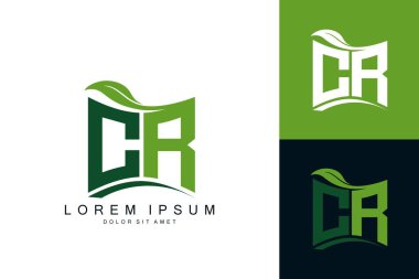 Yeşil yapraklı CR logosu organik biyolojik eğimli şekil prim vektör tasarım şablonu