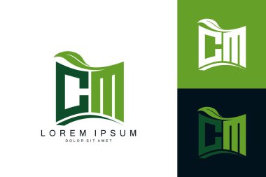 Yeşil yapraklı CM logosu organik biyolojik eğimli şekil prim vektör tasarım şablonu