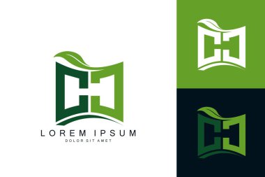 Yeşil yapraklı CJ logosu organik biyolojik eğimli şekil prim vektör tasarım şablonu