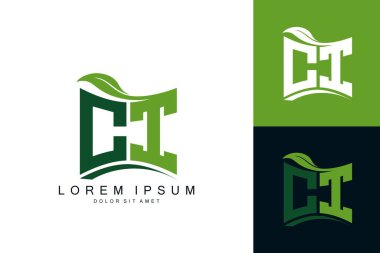 Yeşil yapraklı CI logosu organik biyolojik eğimli şekil prim vektör tasarımı şablonu