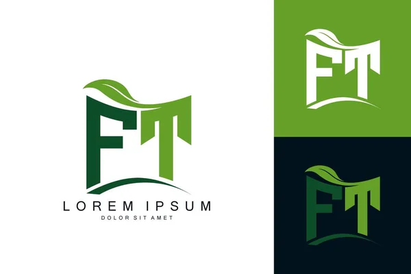 Logo Monogram Green Leaf Nature Organic Bio Curved Shape Premium — Stock Vector