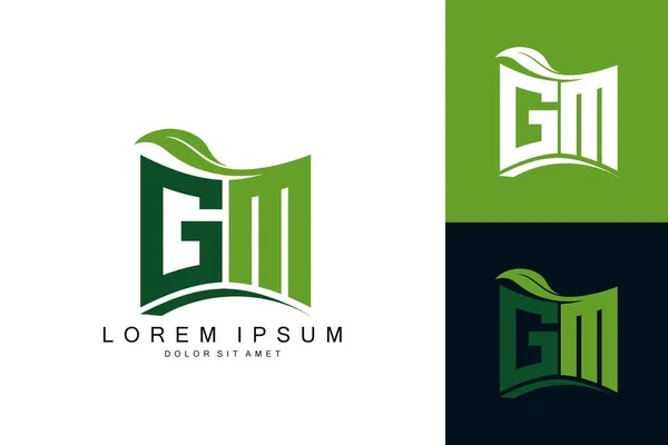 Logo Monograma Con Hoja Verde Naturaleza Orgánica Bio Curva Forma — Vector de stock