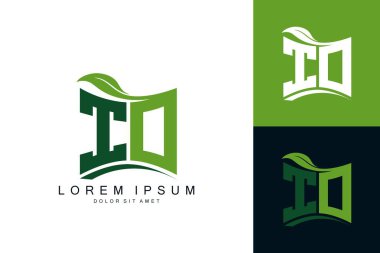 Yeşil yapraklı IO logosu organik biyolojik eğimli şekil prim vektör tasarım şablonu.