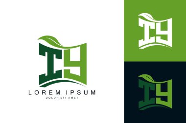 Yeşil yapraklı IY logosu organik biyolojik eğimli şekil prim vektör tasarım şablonu.