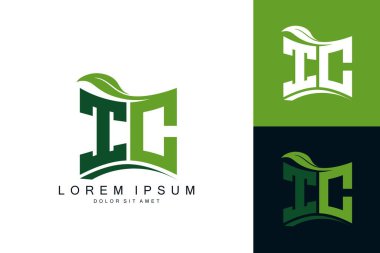 Yeşil yapraklı IC logosu organik biyolojik eğimli şekil prim vektör tasarım şablonu.