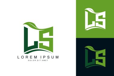 Yeşil yapraklı LS logosu organik biyolojik eğimli şekil prim vektör tasarım şablonu