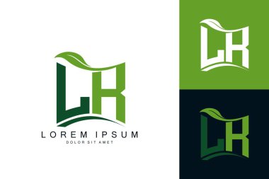 Yeşil yapraklı LK logosu organik biyolojik eğimli şekil prim vektör tasarım şablonu