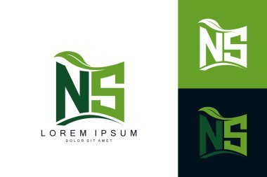 Yeşil yapraklı NS logosu organik biyolojik eğimli şekil prim vektör tasarım şablonu
