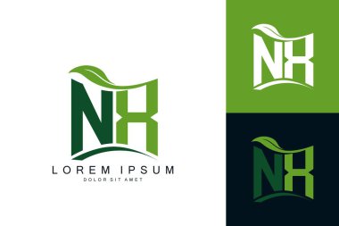 Yeşil yapraklı NX logosu doğası organik biyo-eğimli şekil prim vektör tasarım şablonu