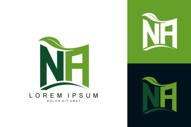 Yeşil yapraklı NA logosu organik biyolojik eğimli şekil prim vektör tasarım şablonu