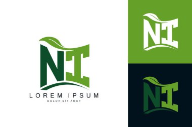 Yeşil yapraklı NI logosu organik biyolojik eğimli şekil prim vektör tasarım şablonu