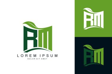 RM logosu yeşil yaprak doğası organik biyo-eğimli şekil prim vektör tasarım şablonu