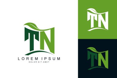 Yeşil yapraklı TN logosu organik biyolojik eğimli şekil prim vektör tasarım şablonu