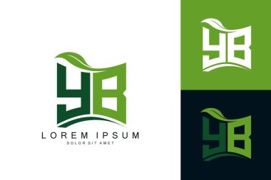 YB logo monogram with green leaf nature organic bio curved shape premium vector design template vector