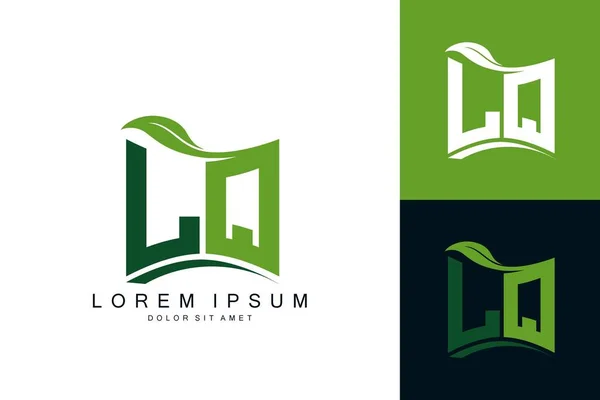 Monogramme Logo Avec Feuille Verte Nature Bio Bio Forme Incurvée — Image vectorielle