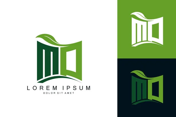 Monogramme Logo Avec Feuille Verte Nature Bio Forme Courbe Premium — Image vectorielle