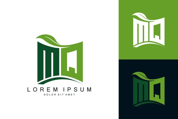 Monogramme Logo Avec Feuille Verte Nature Bio Forme Courbe Premium — Image vectorielle