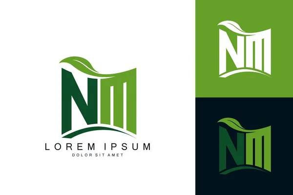 Logo Monogram Zielonym Liściem Natura Organiczny Bio Zakrzywiony Kształt Premium — Wektor stockowy