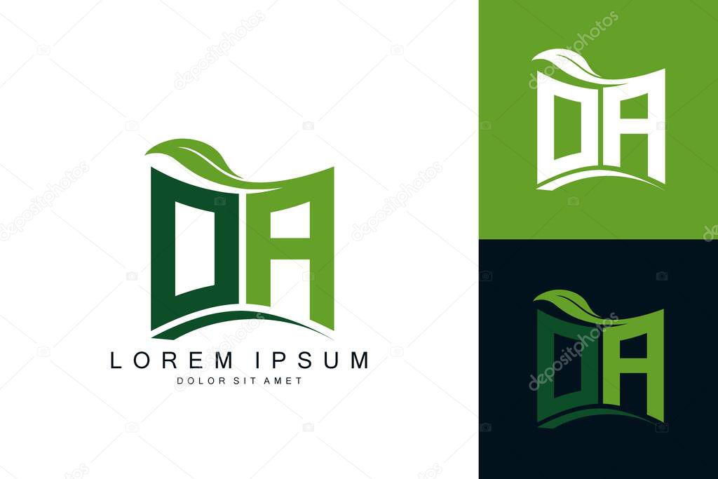 OA logo monogram with green leaf nature organic bio curved shape premium vector design template