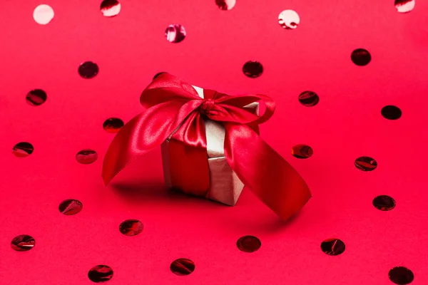 Regalo Natale San Valentino Carta Regalo Sfondo Rosso — Foto Stock