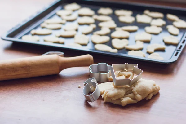 Приготування Домашнього Печива Тіста Різання Печива Концепція Домашньої Їжі Утеплення — стокове фото