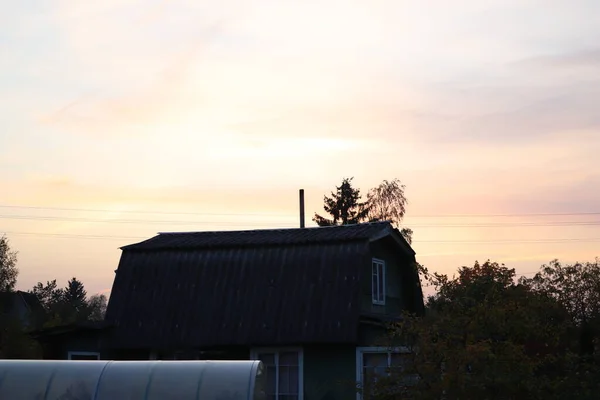 Utsikt Bare Kan Komme Landet Vakker Solnedgang Utsikt Fra Bygdehuset – stockfoto